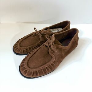 NWT ZARA WOMAN SS25 BROWN SOFT SUEDE LACED LOAFERS MOCASSINS SIZE 8 1509/510